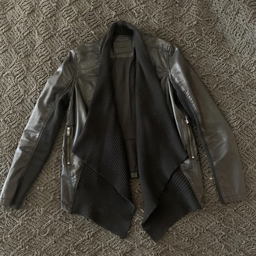 Faux Leather Drape Front Jacket